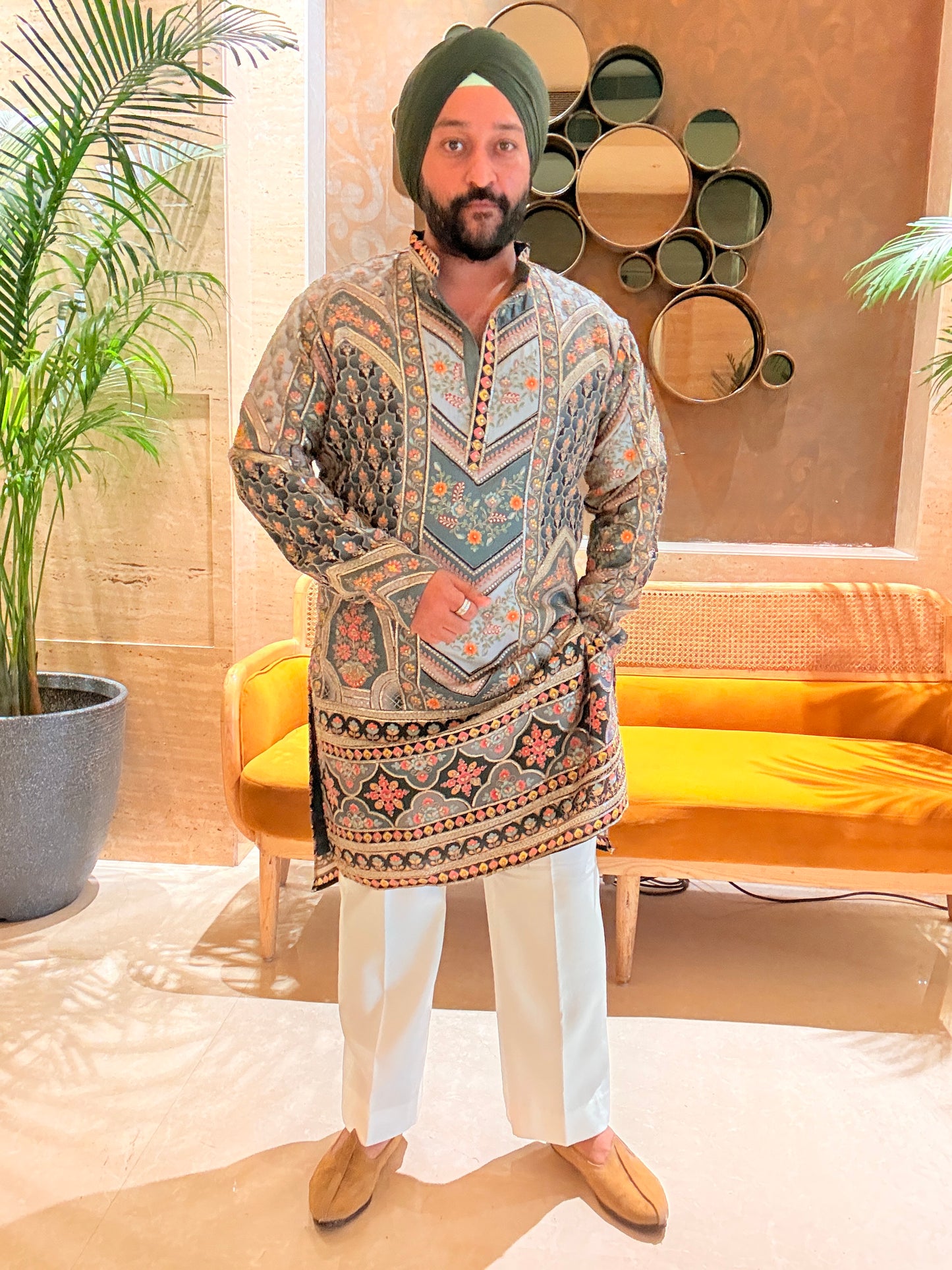 Green Embroidered Kurta