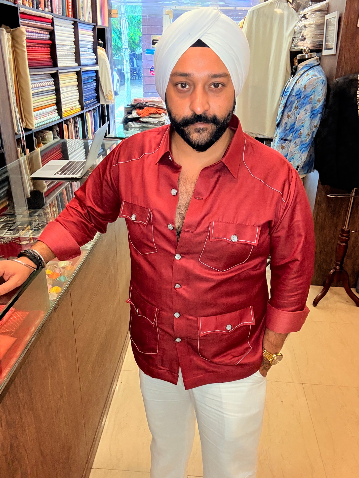 Rust White Thread Safari Shirt
