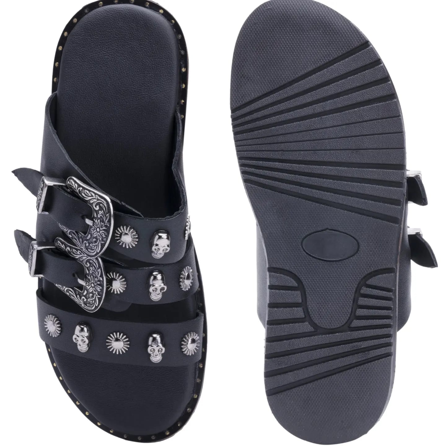 Black Skull Studded Chappals
