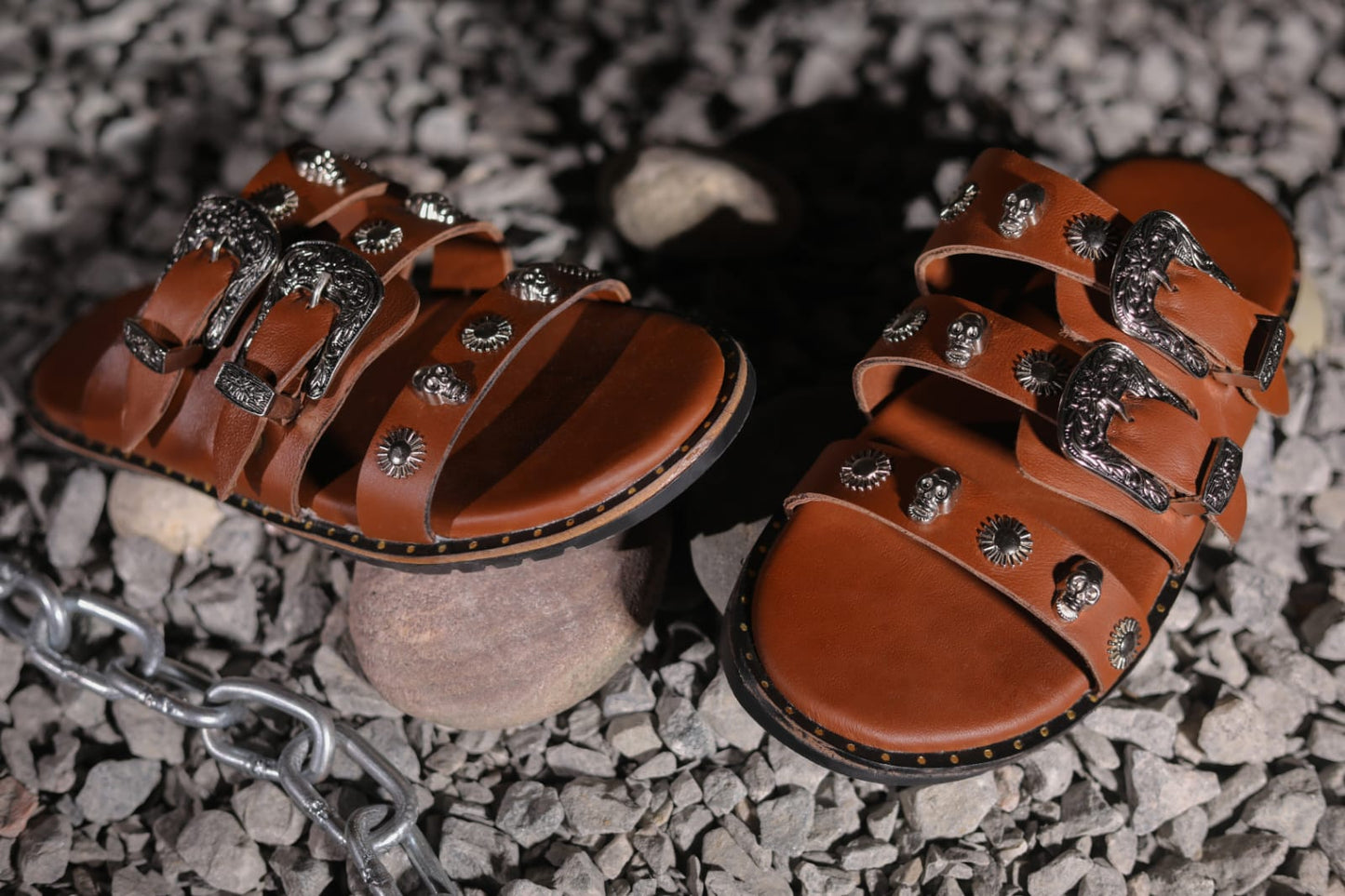 Brown Skull Studded Chappals