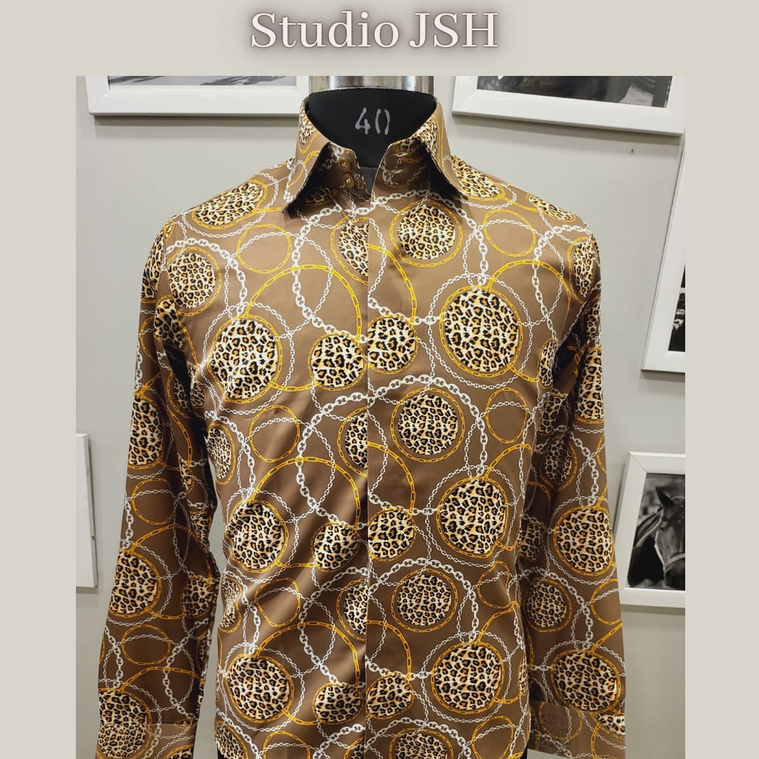 Brown Satin Print Shirt