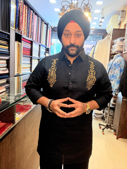 Black Paisely Embroidered Kurta