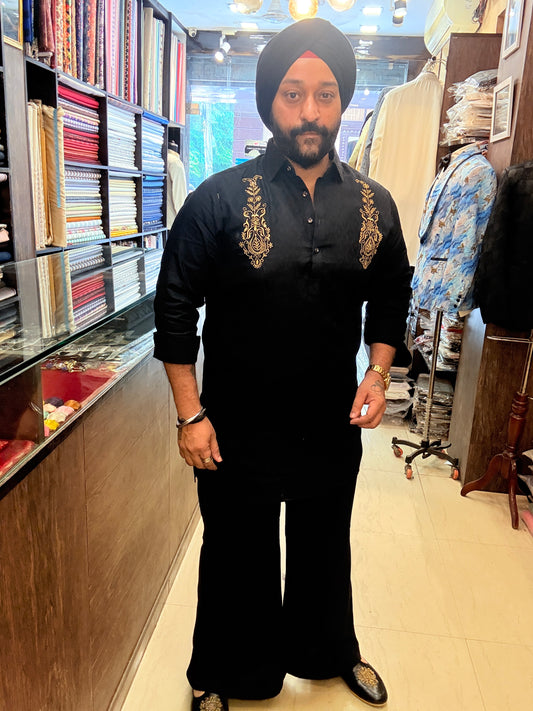 Black Paisely Embroidered Kurta