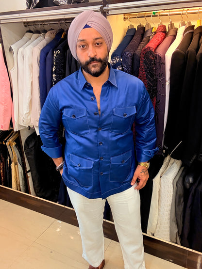 Blue White Thread Safari Shirt