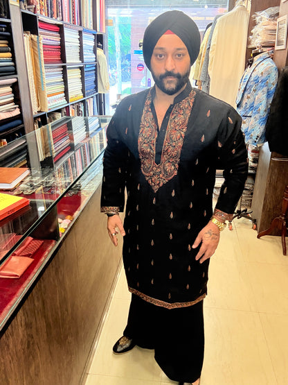Black Multi Resham Thread Kurta