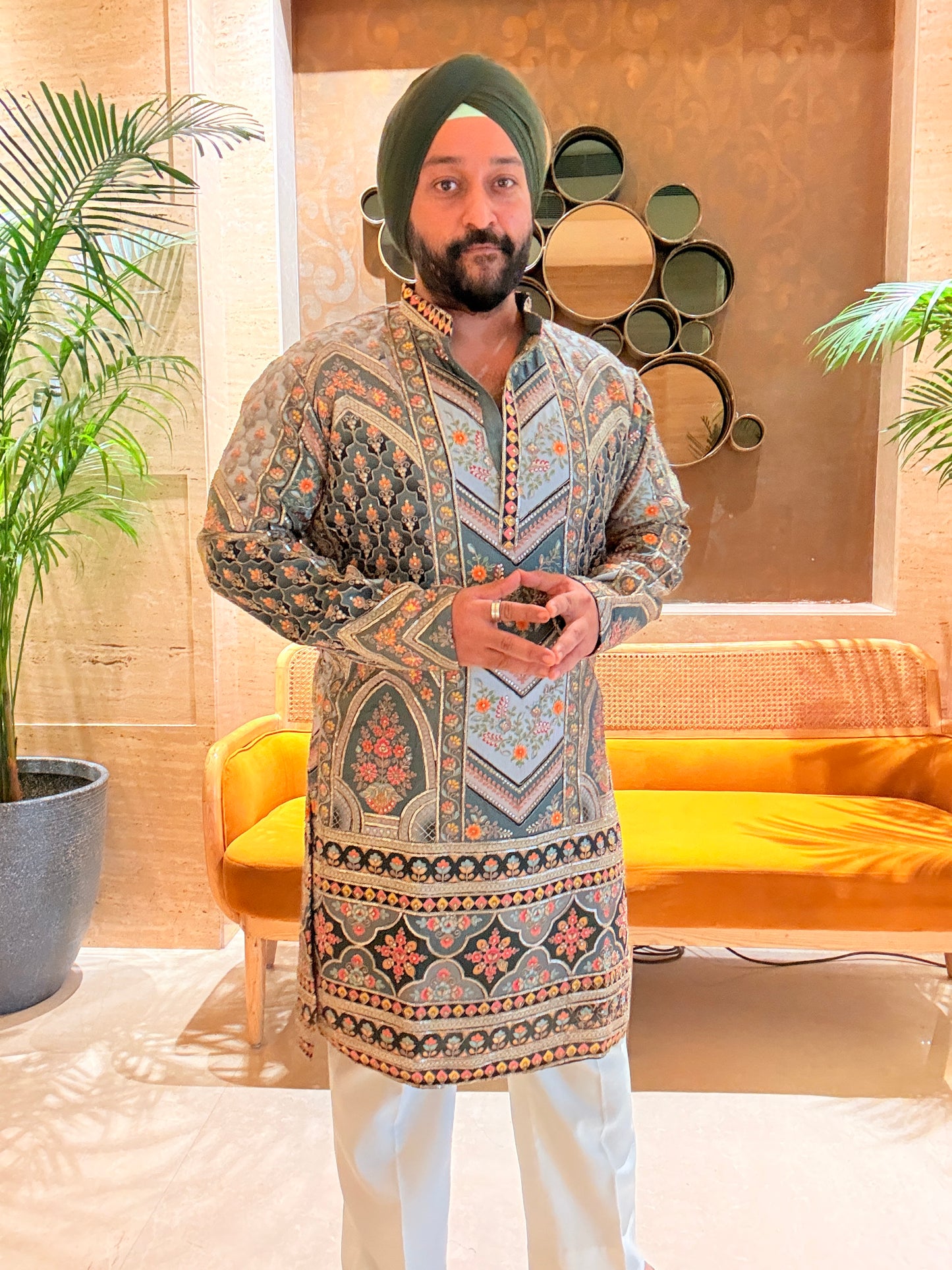 Green Embroidered Kurta