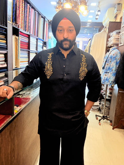 Black Paisely Embroidered Kurta