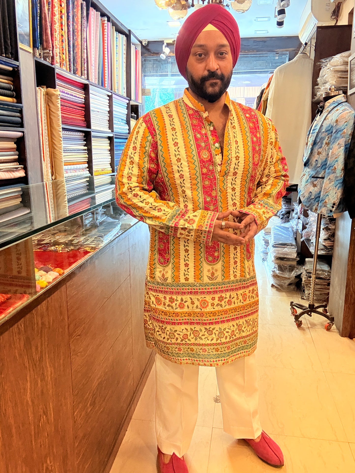 Panel Embroidered Fuschia Cream Kurta