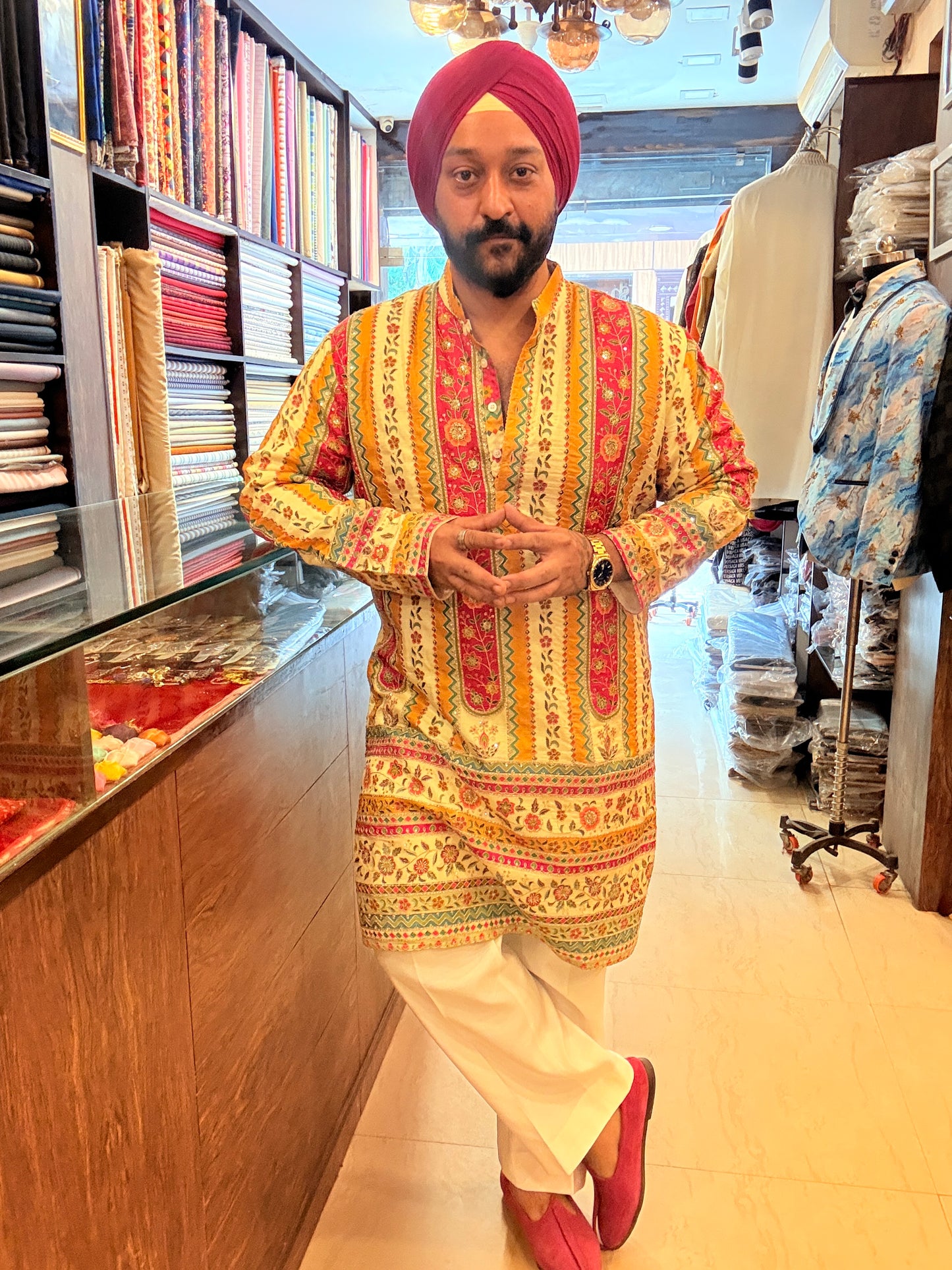 Panel Embroidered Fuschia Cream Kurta