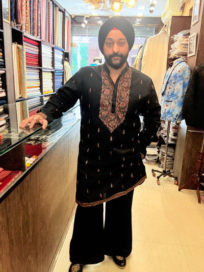 Black Multi Resham Thread Kurta