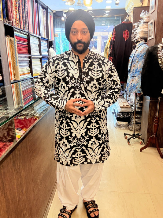 Black Valley Of Flowers Kurta