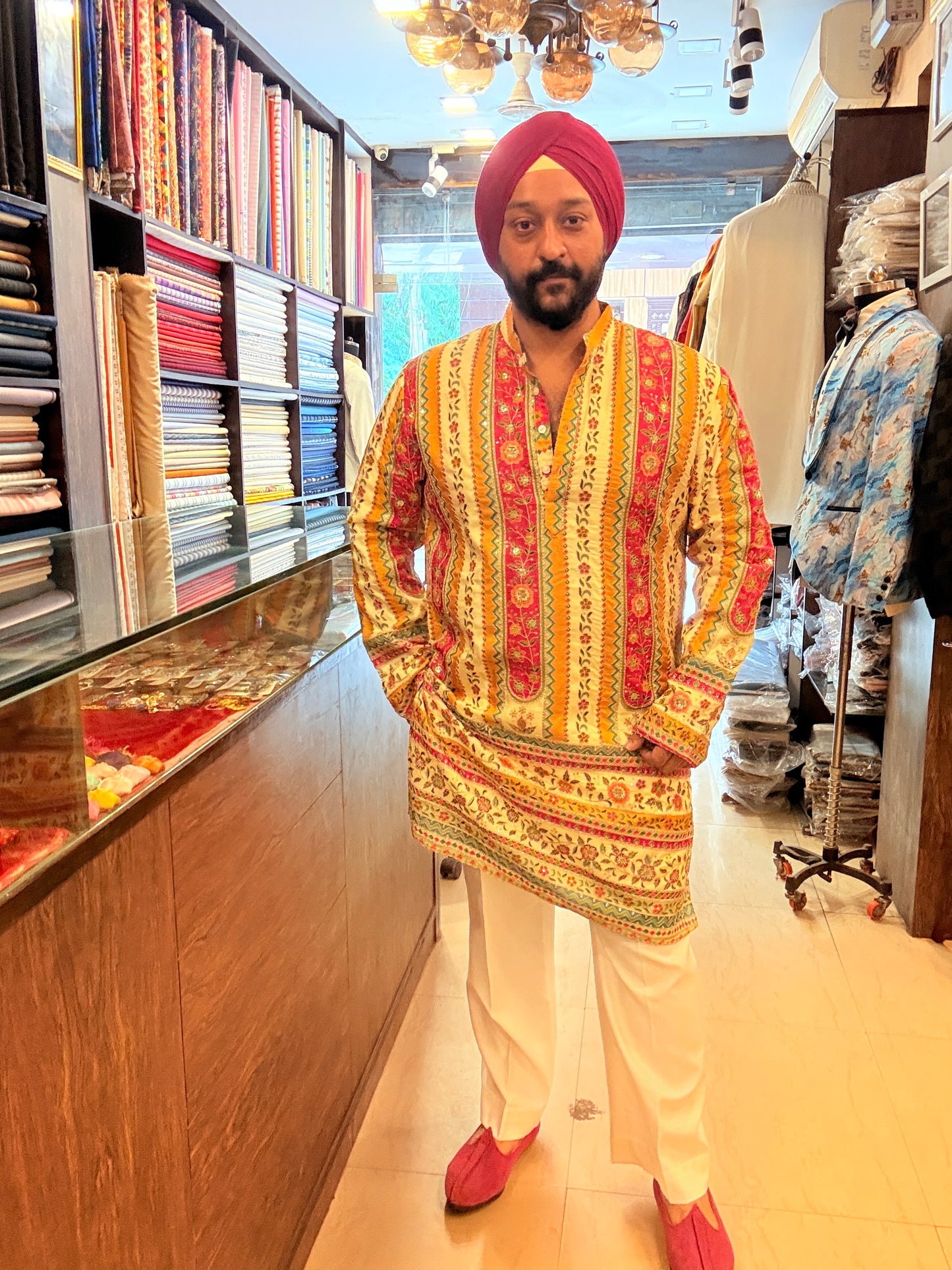 Panel Embroidered Fuschia Cream Kurta