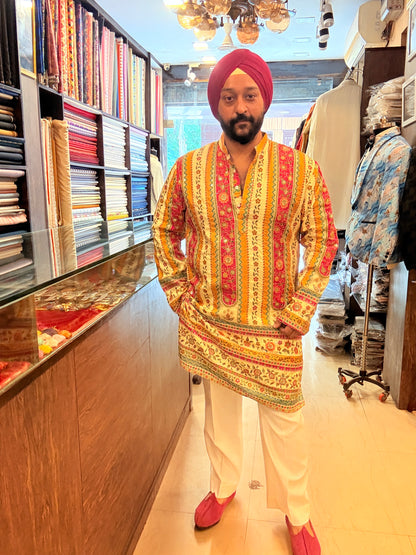 Panel Embroidered Fuschia Cream Kurta