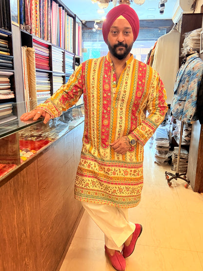 Panel Embroidered Fuschia Cream Kurta