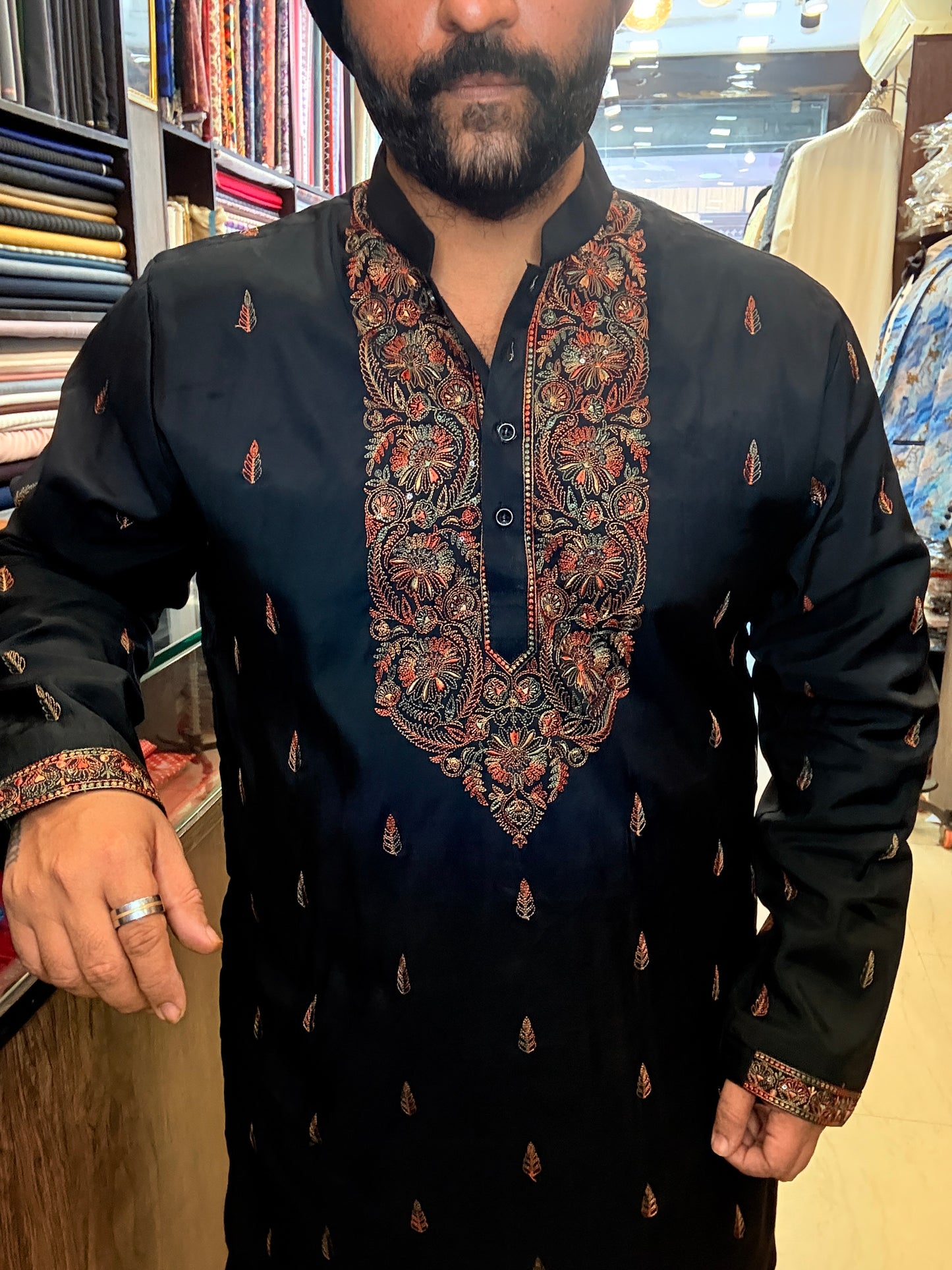 Black Multi Resham Thread Kurta