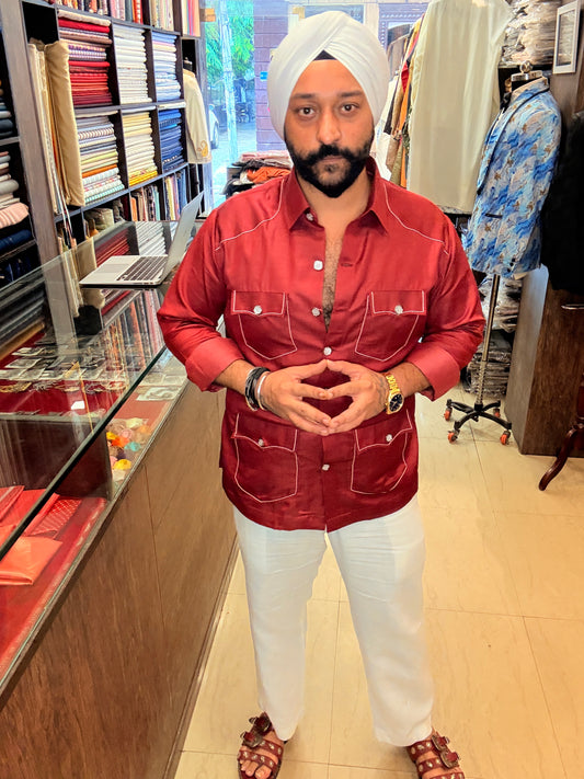 Rust White Thread Safari Shirt