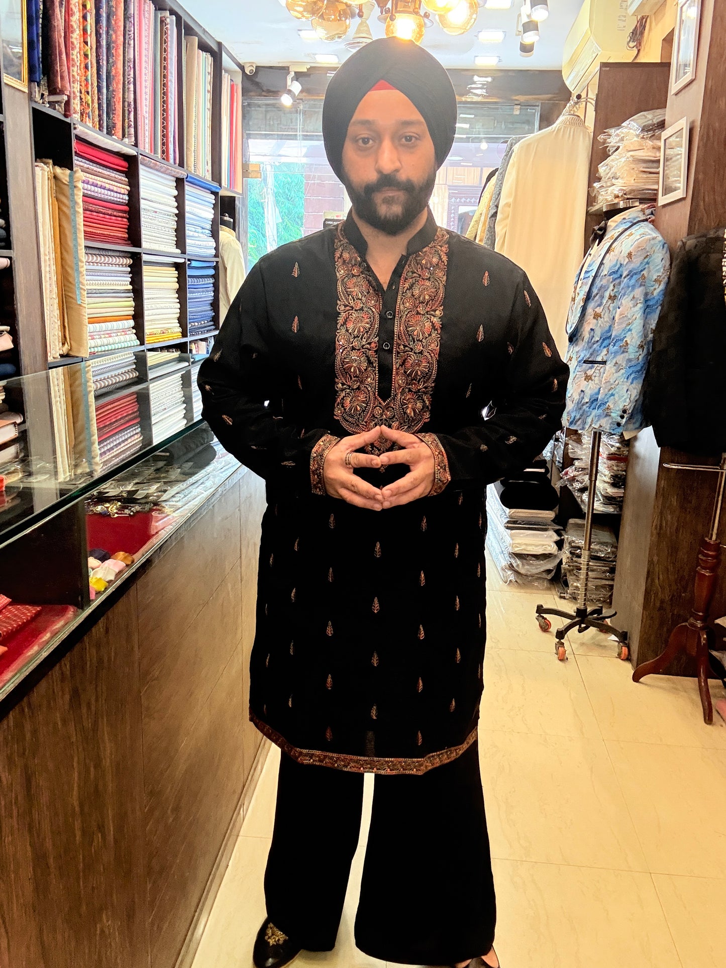 Black Multi Resham Thread Kurta