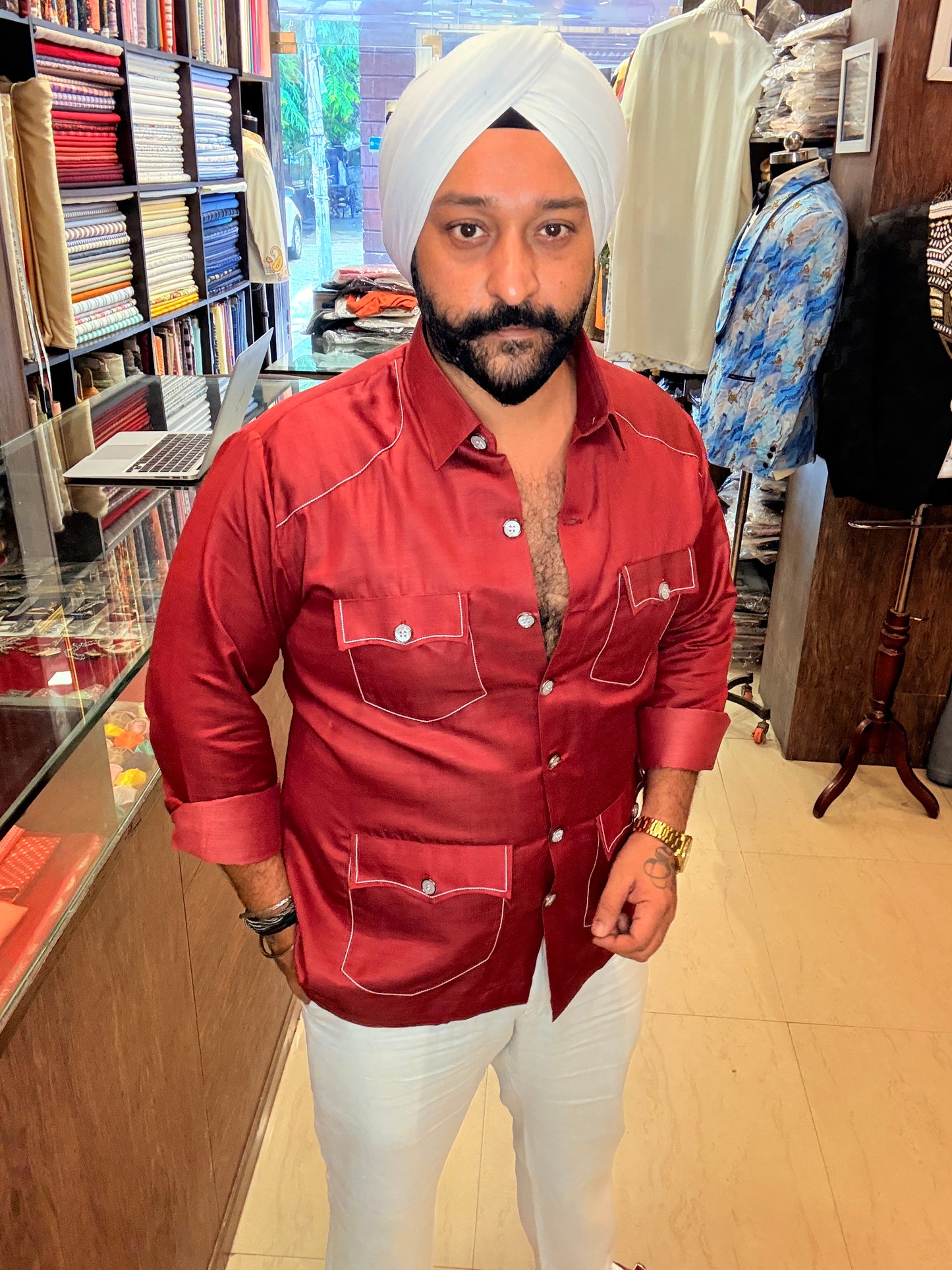 Rust White Thread Safari Shirt