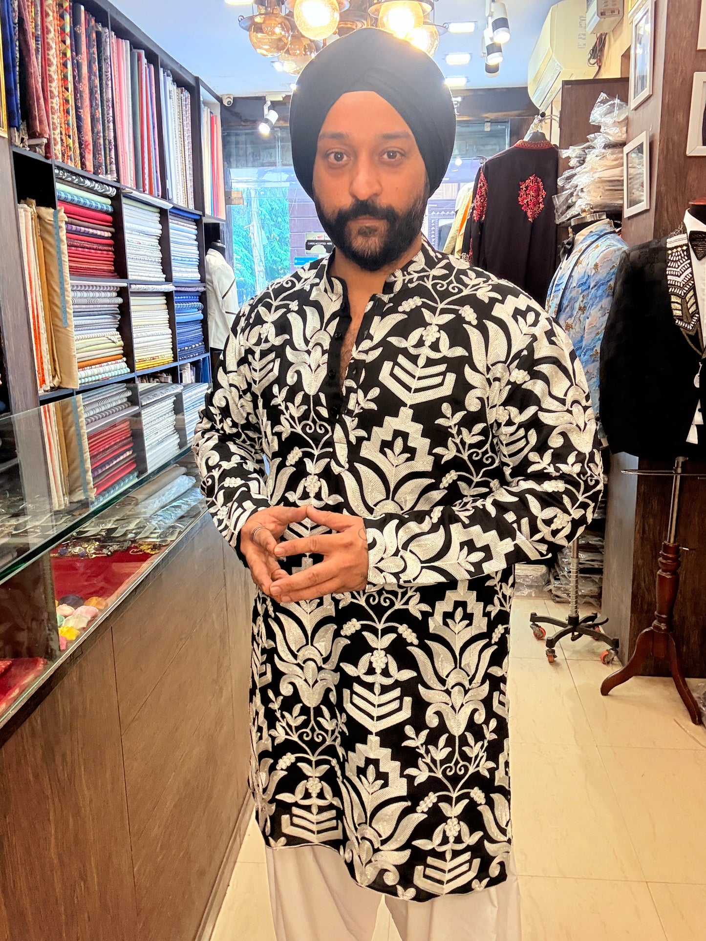 Black Valley Of Flowers Kurta