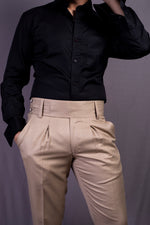 Beige Solid High Waisted Pants