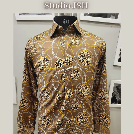 Brown Satin Print Shirt