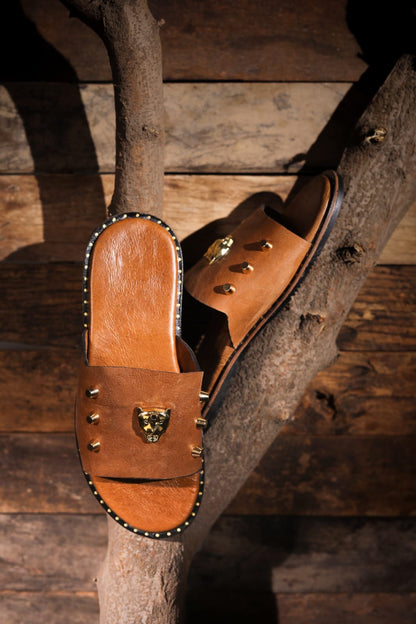 Tan Lion Studded Chappals