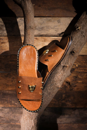 Tan Lion Studded Chappals