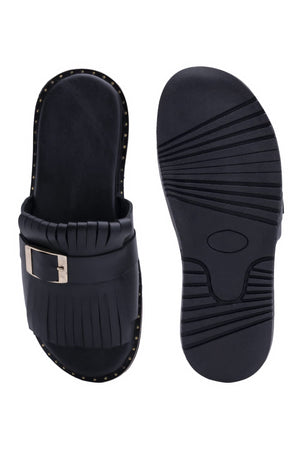 Black Fringes Chappal